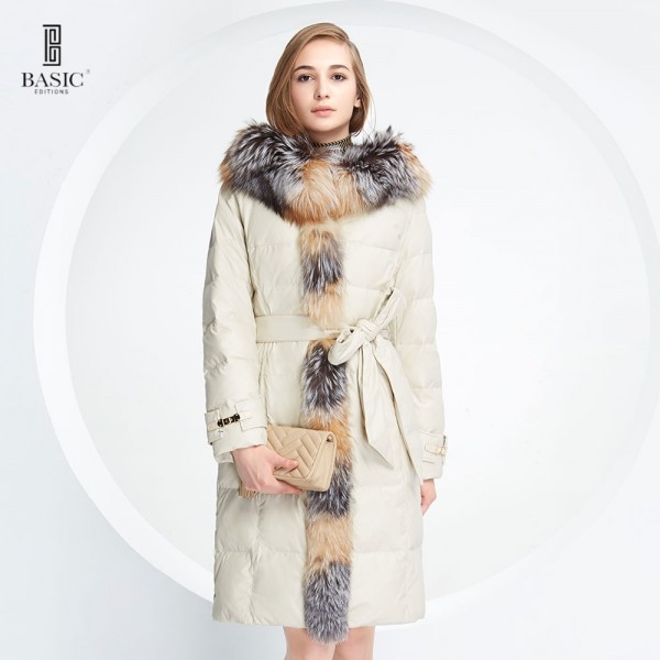 BASIC-EDITIONS Luxurious Down Parka With Frontal Fox Fur Plus White Duck Down Winter Coat Women Jacket 14W-07