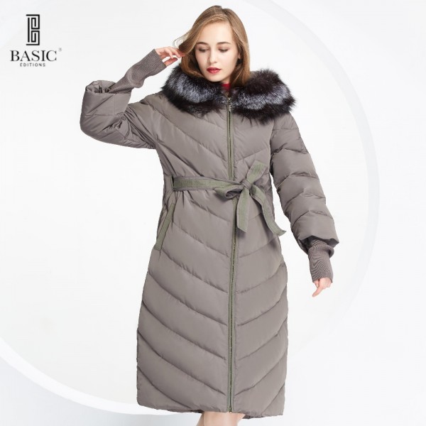 BASIC-EDITIONS New Winter Long Parka Fox Fur Hood Winter Jacket White Duck Down Jackets for Womens Down Jacket wy049