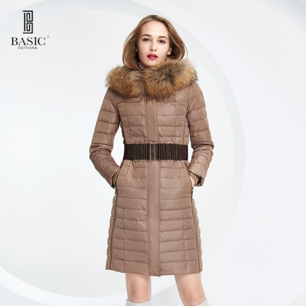 BASIC-EDITIONS Winter White Duck Down Jacket Women's Hooded Long Down Jackets Warm Winter Coat Parkas ny018