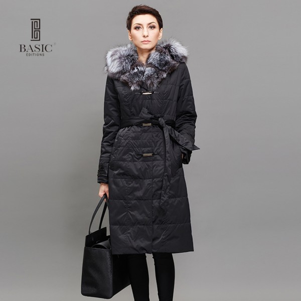 BASIC EDITIONS Women Long Down Jacket Winter Duck Down Jackets Slim Long Sleeve Fur Collar Warm Winter Coat Parkas M-7XL 14WY-36