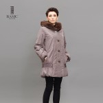 BASIC EDITIONS Women Winter Jackets Thinsulate Cotton Long Sleeve Rex Rabbit Collar Parka Women Hat Medium-Long Jacket - B978