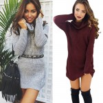 BEFORW Woolen Dress Fashion Autumn And Winter Dresses Sexy High Necked Long Sleeve Dress Women Knitting Casual Sexy Mini Dress