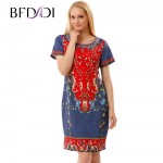 BFDADI 2016 Summer Women Casual Sexy Dress Women Retro pattern round neck short sleeve Dresses Big size 2837