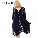 BFDADI New Arrival 2016 Women Retro Casual Loose A-Line Dress 3/4 Sleeved Splicing Irregular hem Big size dress xl-6xl 7-3580