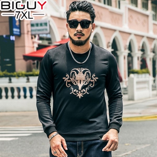 BIG GUY Casual Mens Clothing 2017 Spring Male Blouse Sweat Big Size Black Sweatshirts For Men 1462 PZ4