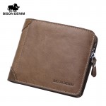 BISON DENIM 2016 New Hot High Quality Genuine Leather Wallet Men Wallets Vintage Organizer Purse Billfold Zipper Coin Pocket