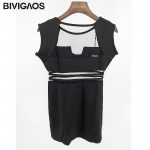 BIVIGAOS Fashion Women Spring Summer Black Sexy Sleeveless Low-cut Openwork Mesh Slim Hip Bodycon Dress Casual Mini Dresses S-XL