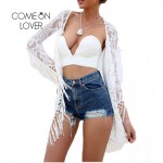 BJ273 Top Selling Summer Chiffon Beach Dress White Tassel Lace Floral Sex Girls Beach Dress See Through Front Open Robe De plage