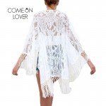 BJ273 Top Selling Summer Chiffon Beach Dress White Tassel Lace Floral Sex Girls Beach Dress See Through Front Open Robe De plage