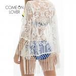 BJ273 Top Selling Summer Chiffon Beach Dress White Tassel Lace Floral Sex Girls Beach Dress See Through Front Open Robe De plage