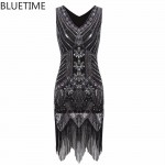 BLUETIME 1920s Vintage Gatsby Dress Women Tassel Sequined Flapper Party Dresses Ladies Summer Sexy Bodycon Retro Dress 30A