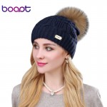 BOAPT Double-deck Knitted Wool Real Natural Raccoon Fur Pompon Hat Female Winter Braid Cap Headgear For Women Skullies Beanies