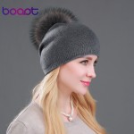 BOAPT Natural Raccoon Fur Pompon Hat Thick Winter For Women Cap Beanie Hats Knitted Cashmere Wool Caps Female skullies beanies