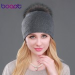 BOAPT Natural Raccoon Fur Pompon Hat Thick Winter For Women Cap Beanie Hats Knitted Cashmere Wool Caps Female skullies beanies