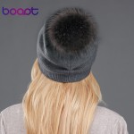 BOAPT Natural Raccoon Fur Pompon Hat Thick Winter For Women Cap Beanie Hats Knitted Cashmere Wool Caps Female skullies beanies