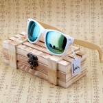 BOBO BIRD New 2016 Womens Mens Bamboo Wooden Sunglasses White Frame With Coating Mirrored UV 400 Protection Lenses in Wooden Box