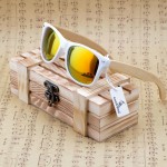 BOBO BIRD New 2016 Womens Mens Bamboo Wooden Sunglasses White Frame With Coating Mirrored UV 400 Protection Lenses in Wooden Box