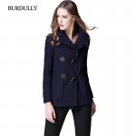 BURDULLY 2016 Autumn Fashion Cotton Long-sleeved Pure Cashmere Coat Woolen Female Women's Winter Jacke Plus Size Horn Button