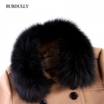 BURDULLY Autumn  Winter Warm Fox Fur Collar Cashmere Coat Female Women Long Woolen Coat Lapel Abrigos Mujer invierno lana 2016