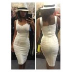 Bandage Dresses 2016 New Arrivals High Quality Women Elegant White Heavily Banded Bustier Knee Length Bodycon Bandage Dress