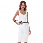 Bandage Dresses 2016 New Arrivals High Quality Women Elegant White Heavily Banded Bustier Knee Length Bodycon Bandage Dress