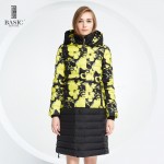 Basic Vogue Winter Women Floral Pattern Long Down Parka Jacket with Hood - Y16093