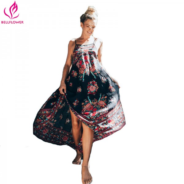 Beach Dress Women Summer Etehnic Sexy Retro Print Vintage Dress Sleeveless Loose Dress Bohemia Hippie Dress Robe Vstidos Mujer