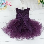 Beaded Bowknot Boutique 0-2Years Toddler Girls Birthdays Dresses Tulle Baby Baptism Purple Red White Christening Dress Costume