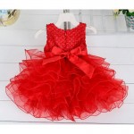 Beaded Bowknot Boutique 0-2Years Toddler Girls Birthdays Dresses Tulle Baby Baptism Purple Red White Christening Dress Costume