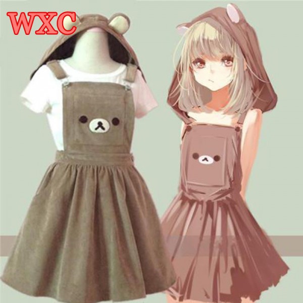 Bear Rilakkuma Straps Dress Lolita Japanese Braces Suspender Mori Girl Kawaii Dress School Clothes Vestido WXC