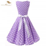 Beautiful Tunic Vestidos Lilac Black White Summer Plus Size Women Clothing Swing Polka Dot Elegant 50s Swing Vintage Dresses 067