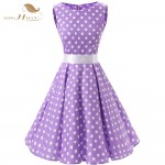 Beautiful Tunic Vestidos Lilac Black White Summer Plus Size Women Clothing Swing Polka Dot Elegant 50s Swing Vintage Dresses 067