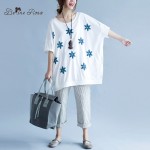 BelineRosa 2017 Big Sizes Women Tops Summer Women's Cotton Floral Printing Elegant Printed Shirt Women Fit XL ~ 6XL HS000198