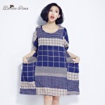 BelineRosa 2017 Large Size Dress Classical Cotton and Linen Plaid Summer Dress Clothes for Pregnant Women Fit 50~90KG TYW0209