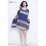 BelineRosa 2017 Large Size Dress Classical Cotton and Linen Plaid Summer Dress Clothes for Pregnant Women Fit 50~90KG TYW0209