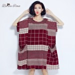 BelineRosa 2017 Large Size Dress Classical Cotton and Linen Plaid Summer Dress Clothes for Pregnant Women Fit 50~90KG TYW0209