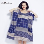 BelineRosa 2017 Large Size Dress Classical Cotton and Linen Plaid Summer Dress Clothes for Pregnant Women Fit 50~90KG TYW0209