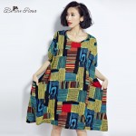 BelineRosa 2017 Plus Size Dresses Summer Cotton and Linen Plaid Dress Clothes for Pregnant Women Fit 50~90KG TYW0209