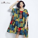 BelineRosa 2017 Plus Size Dresses Summer Cotton and Linen Plaid Dress Clothes for Pregnant Women Fit 50~90KG TYW0209