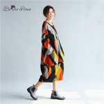 BelineRosa Women's Autumn Big Sizes Clotings European Style Hit Color Color Printing Dresses Female Fit 3XL~6XL HS0130