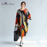 BelineRosa Women's Autumn Big Sizes Clotings European Style Hit Color Color Printing Dresses Female Fit 3XL~6XL HS0130