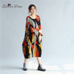 BelineRosa Women's Autumn Big Sizes Clotings European Style Hit Color Color Printing Dresses Female Fit 3XL~6XL HS0130