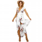 BellFlower Summer Dress Women Beach Dress Short Sleeve Irregular Dress Floral Printed V-Neck Sexy Dress Long Split Dress Vestido