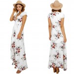 BellFlower Summer Dress Women Beach Dress Short Sleeve Irregular Dress Floral Printed V-Neck Sexy Dress Long Split Dress Vestido