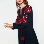 Bella Philosophy 2016 autumn winter retro folk-custom embroidery tassels bowknot embroidered lantern sleeves long-sleeved dress