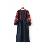 Bella Philosophy 2016 autumn winter retro folk-custom embroidery tassels bowknot embroidered lantern sleeves long-sleeved dress