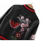 Bella Philosophy 2016 new winter floral printing embroidery applique women clothing faux PU leather women bomber jacket