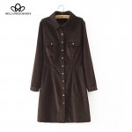 Bella Philosophy 2017 spring autumn new solid corduroy cotton slim women long shirt dress