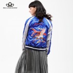 Bella Philosophy 2017 spring autumn two sides wear reversible stain sateen embroidery souvenir bomber jacket padded real photo