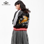 Bella Philosophy 2017 spring autumn two sides wear reversible stain sateen embroidery souvenir bomber jacket padded real photo